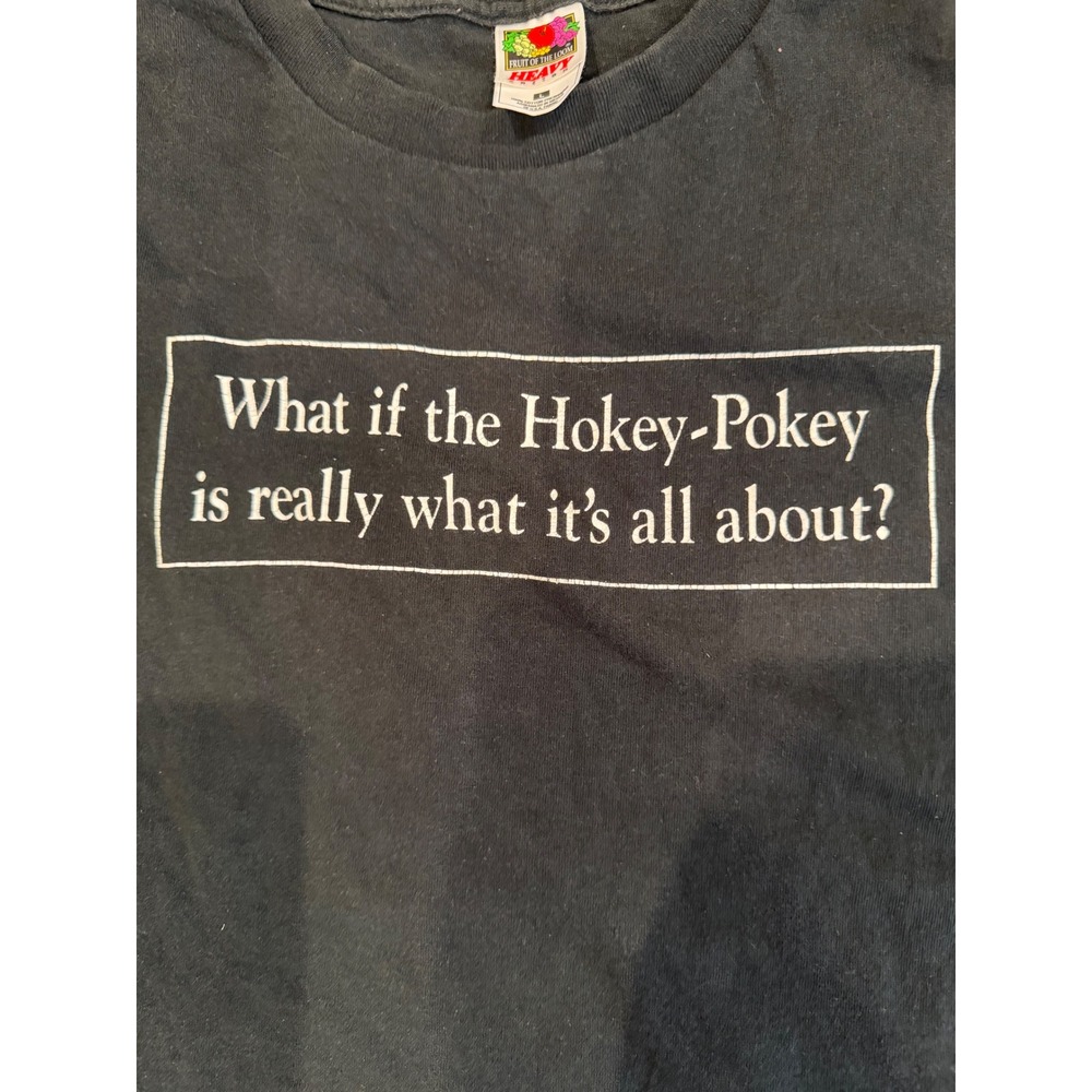 VTG Fruit of the Loom Hokey Pokey Graphic T-Shirt Mens Large Black Funny Quote T - Picture 2 of 7